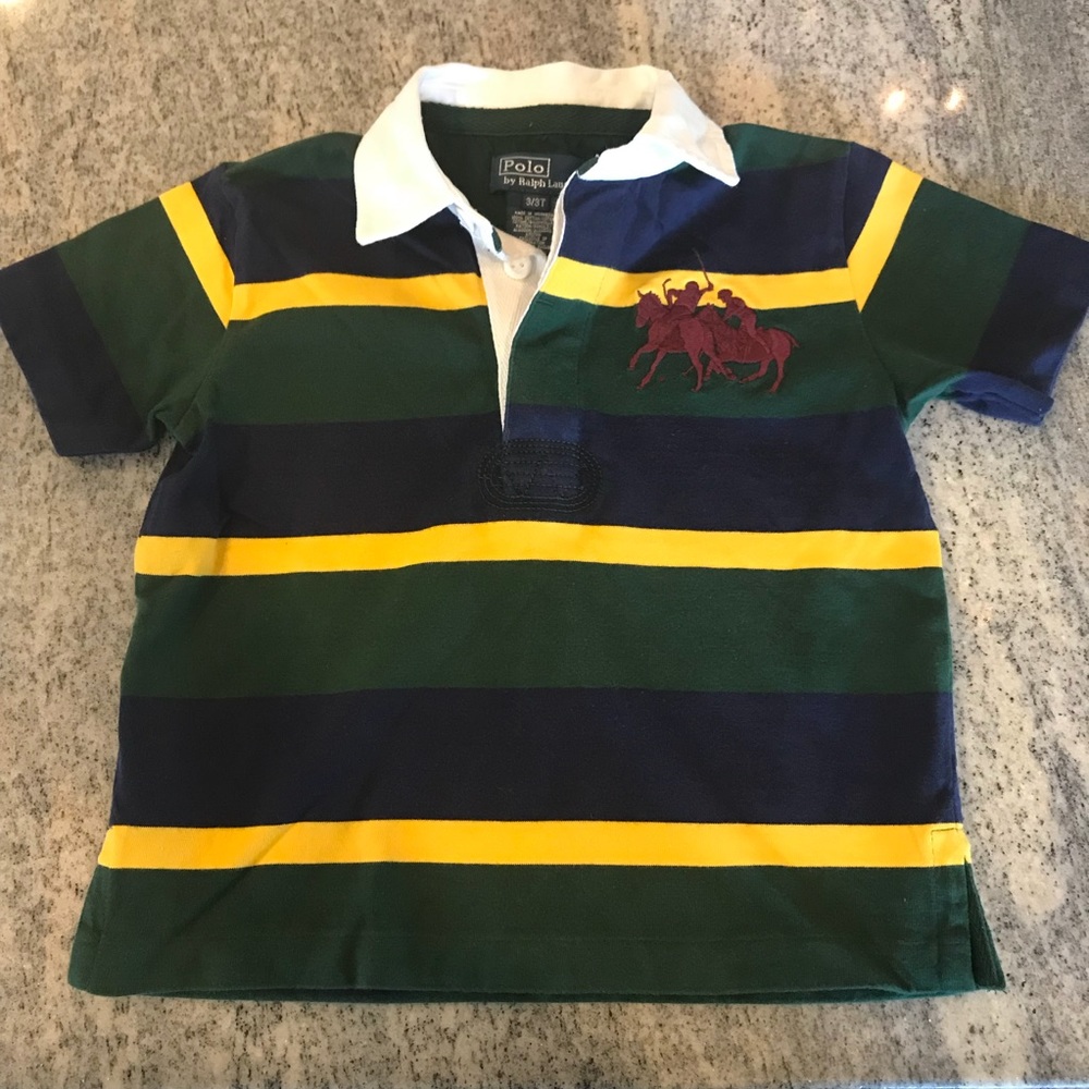 Polo by Ralph Lauren Boys Green Navy Yellow Striped Polo Shirt